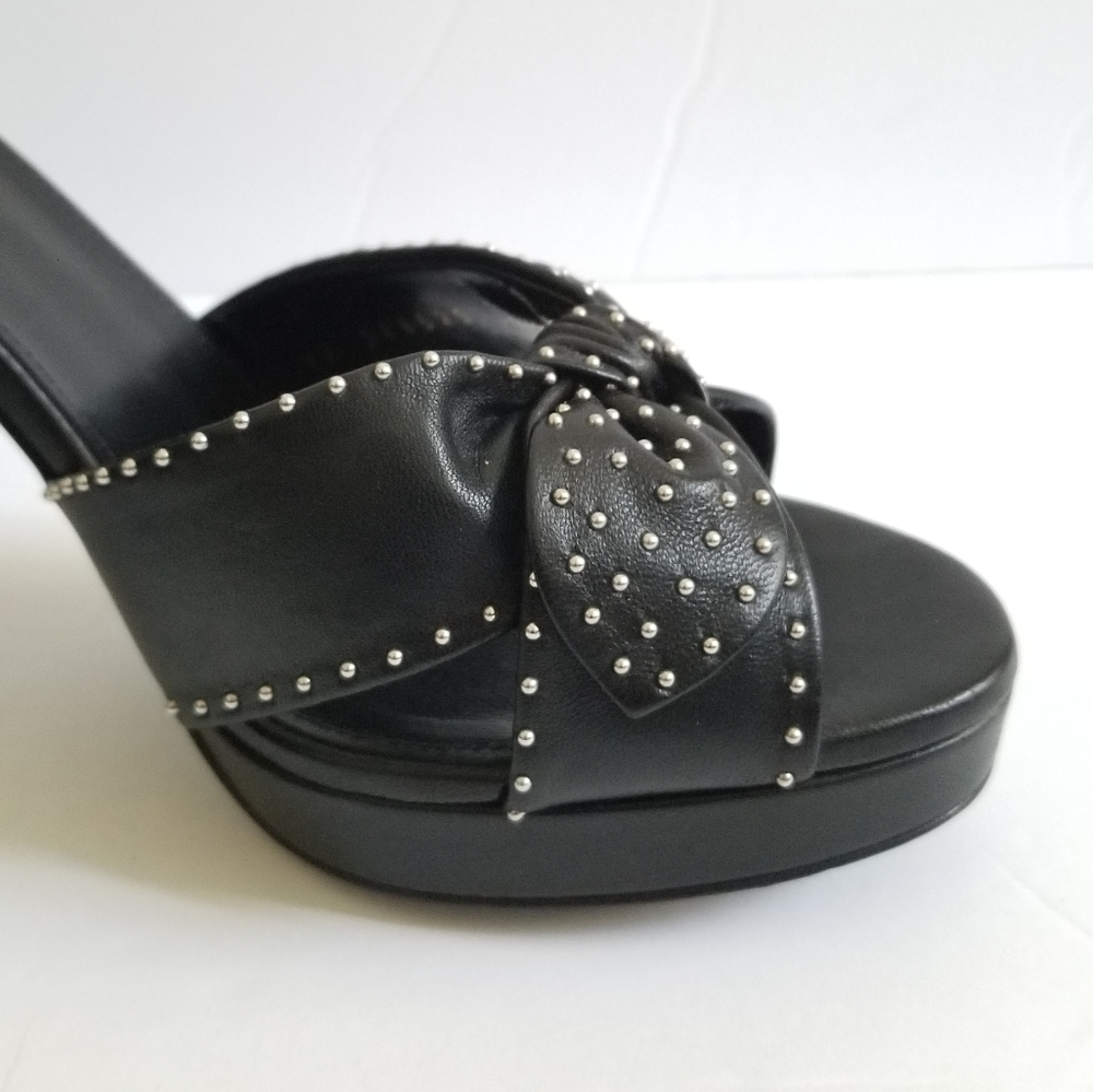 Saint Laurent Leather Metal Studded Platform Sandals Size 39.5 Black - Picture 13 of 15